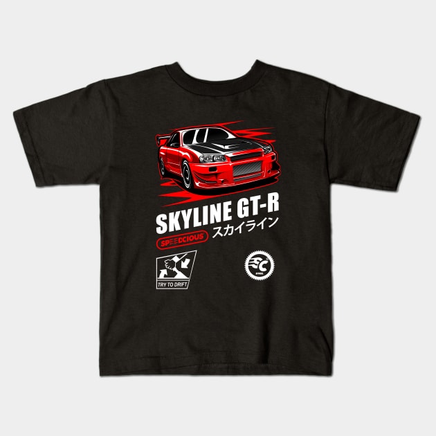 Red Nismo GT-R Kids T-Shirt by pujartwork